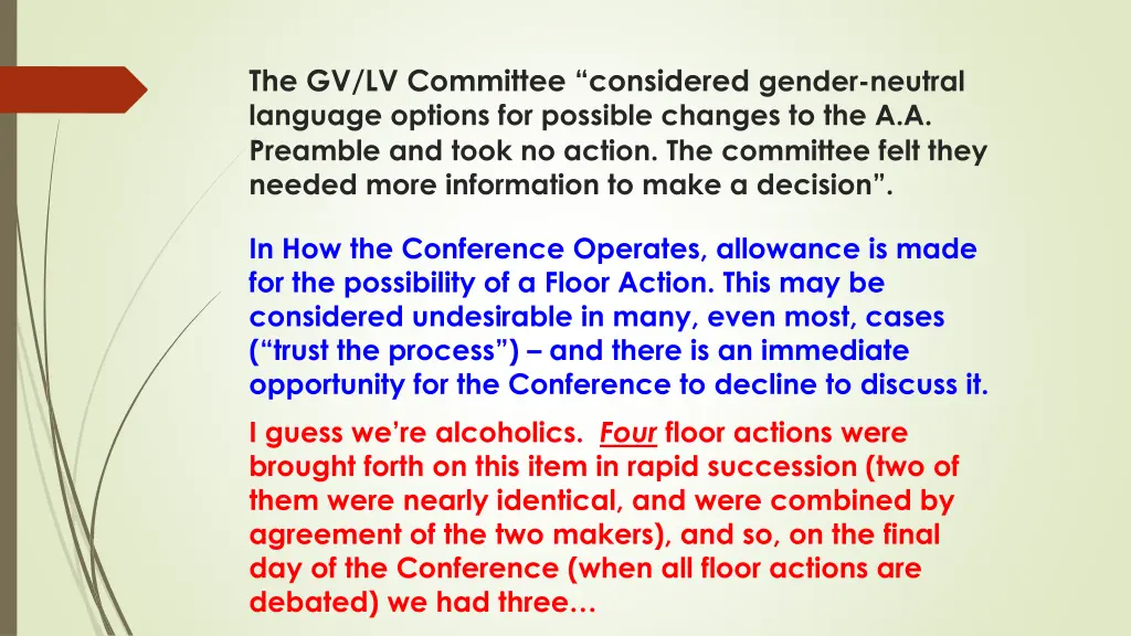 the gv lv committee considered gender neutral 2