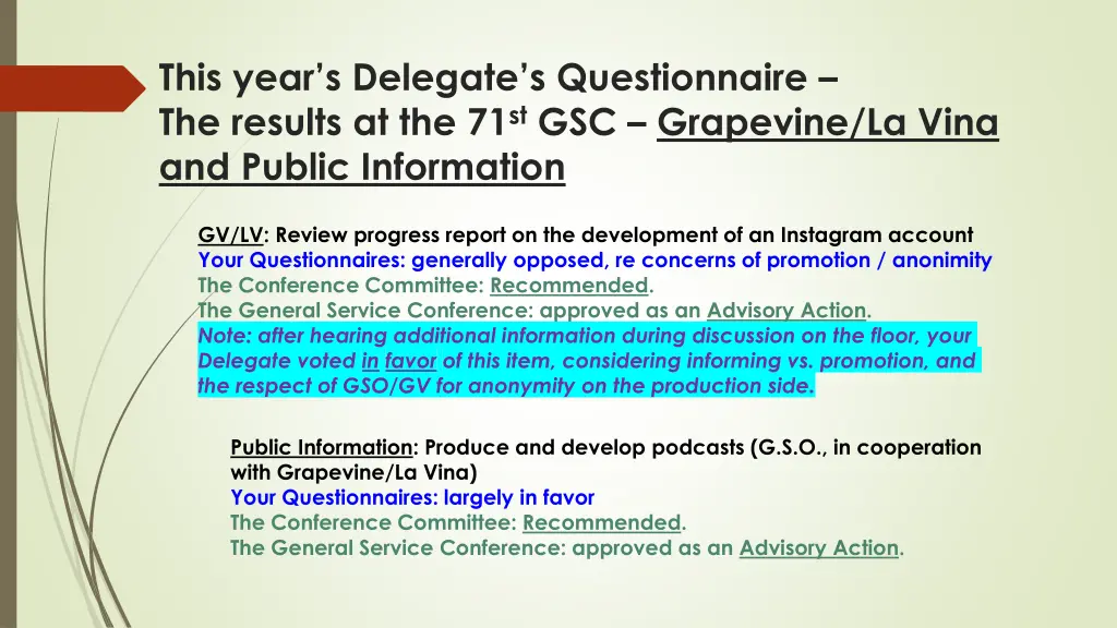 this year s delegate s questionnaire the results 2