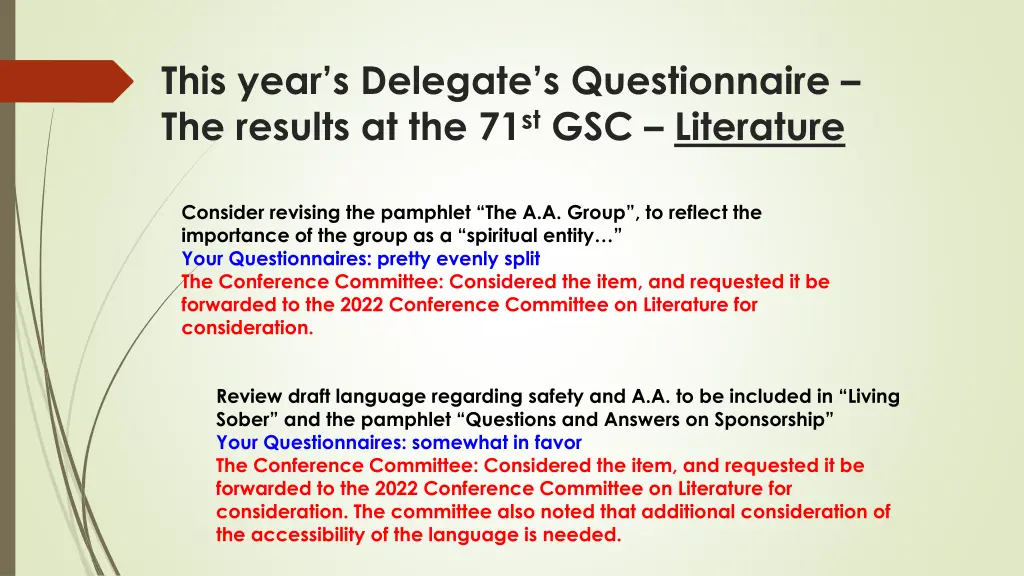 this year s delegate s questionnaire the results