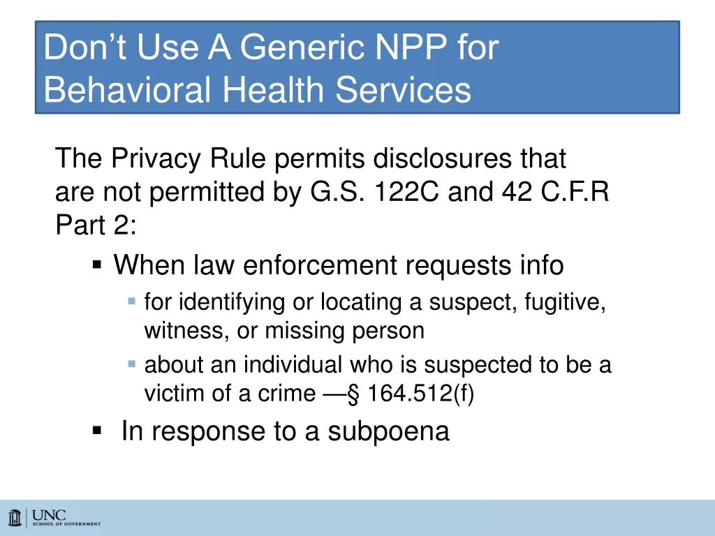 don t use a generic npp for behavioral health
