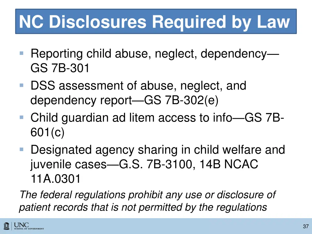 nc disclosures required by law