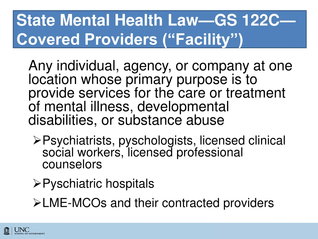 state mental health law gs 122c covered providers