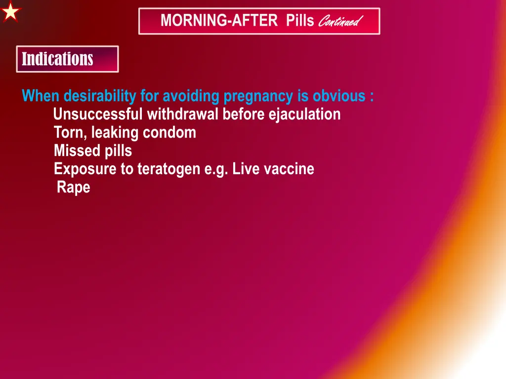 morning after pills continued