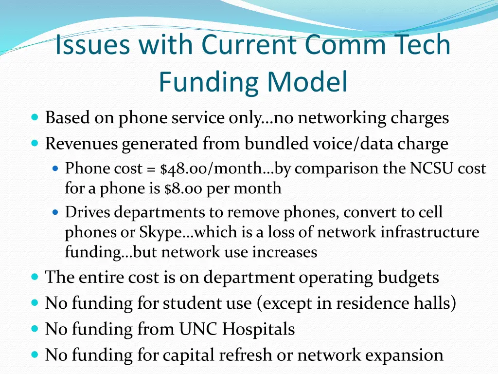 issues with current comm tech funding model