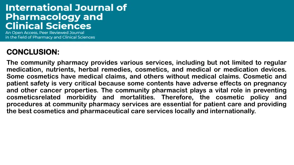 conclusion conclusion the community pharmacy