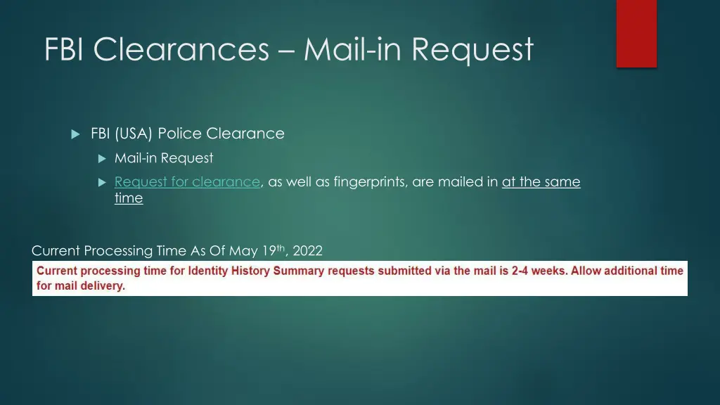 fbi clearances mail in request