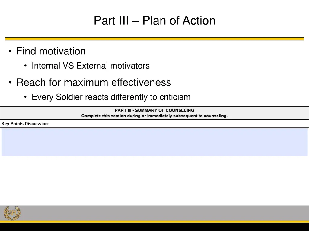 part iii plan of action