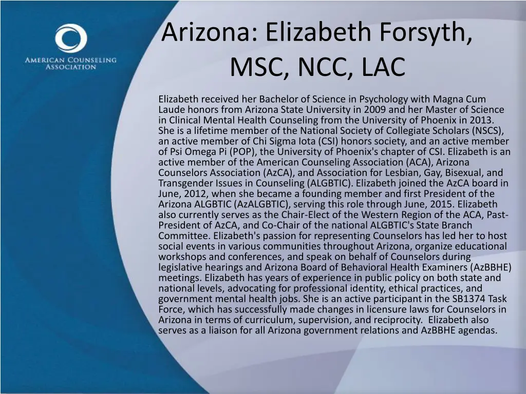 arizona elizabeth forsyth msc ncc lac
