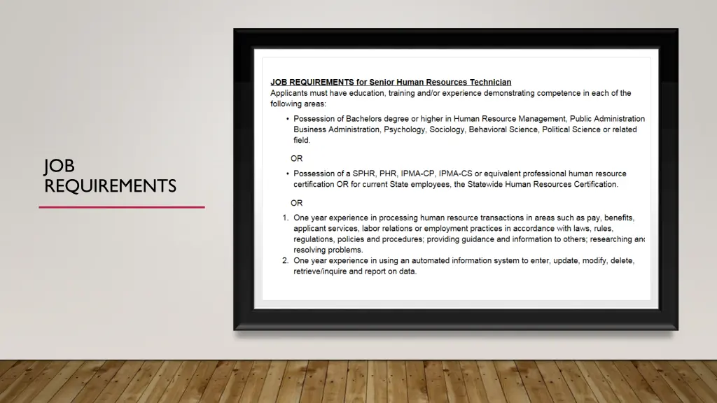 job requirements