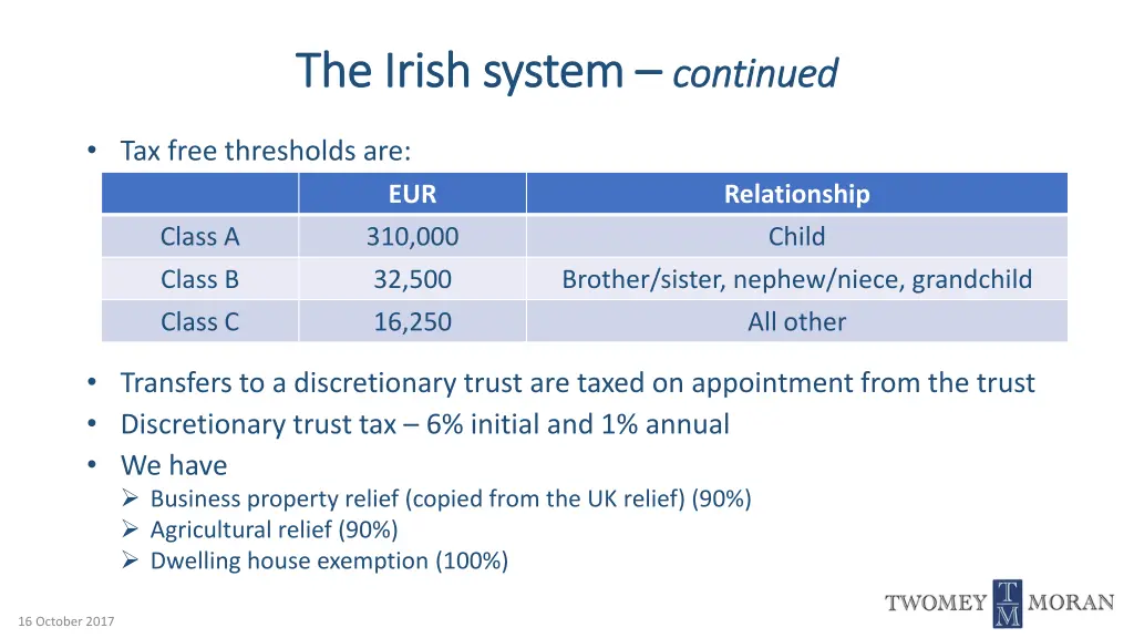 the irish system the irish system continued
