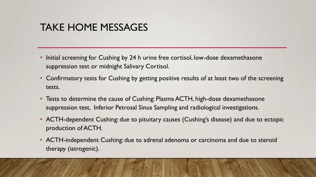 take home messages