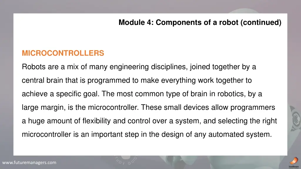 module 4 components of a robot continued