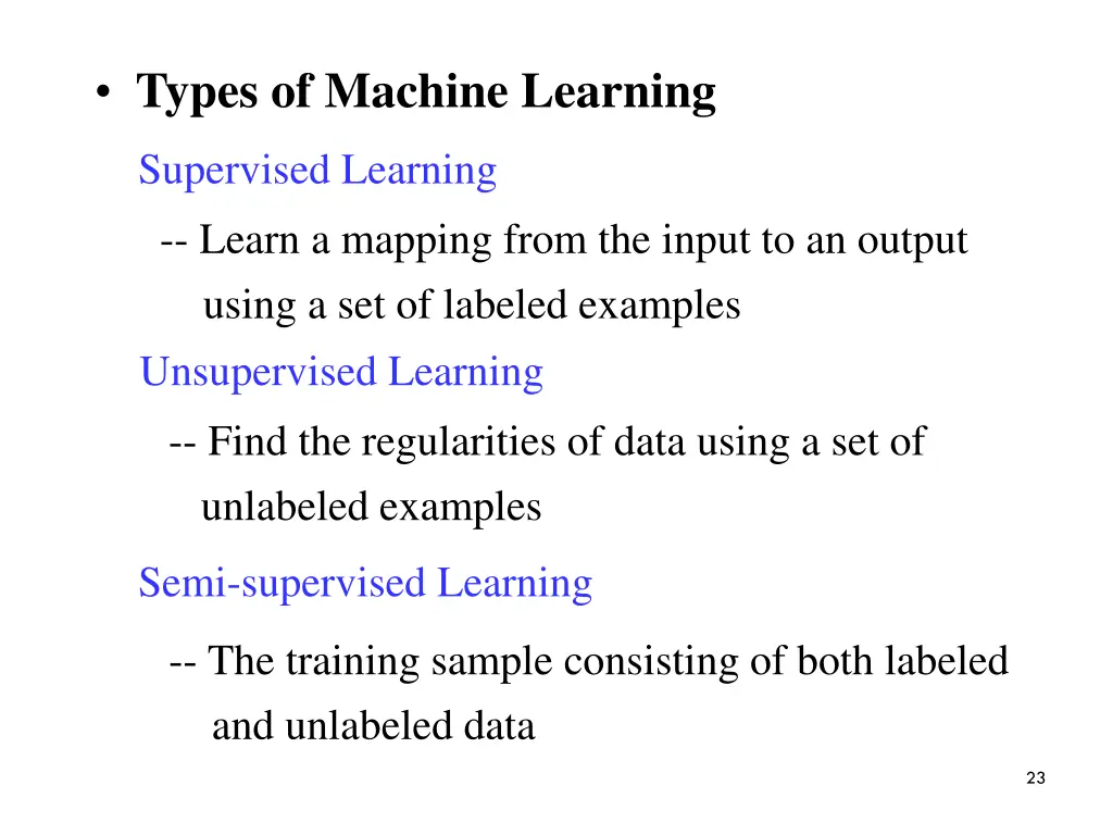types of machine learning