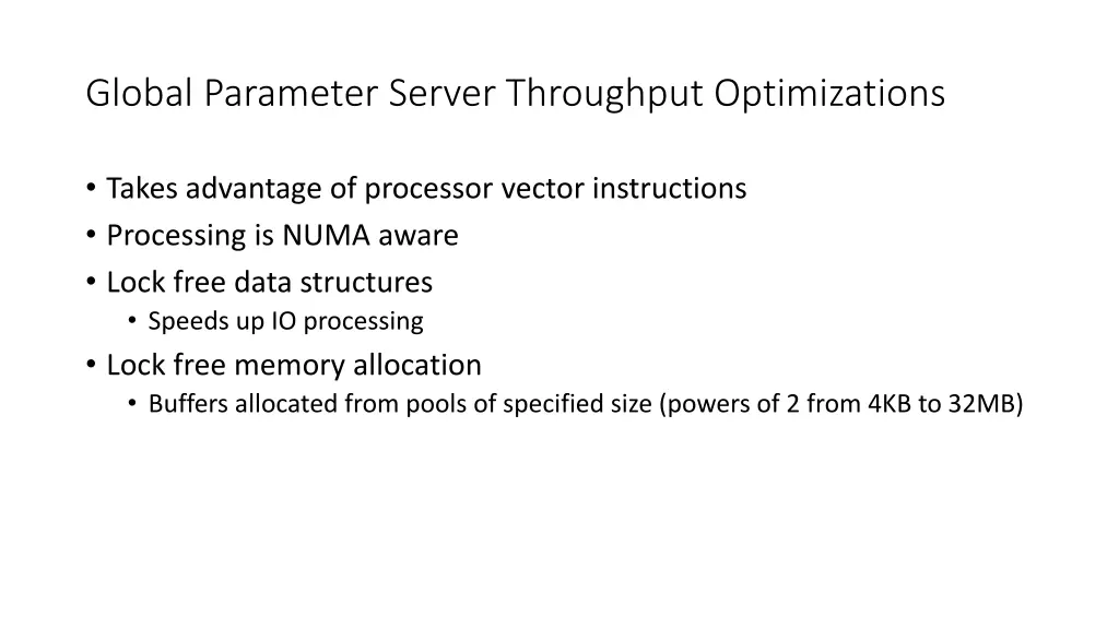 global parameter server throughput optimizations