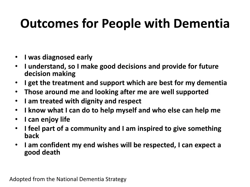 outcomes for people with dementia
