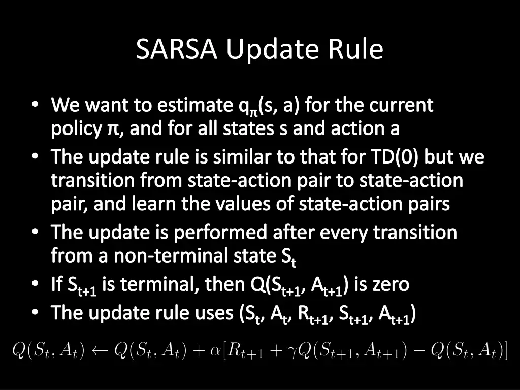 sarsa update rule