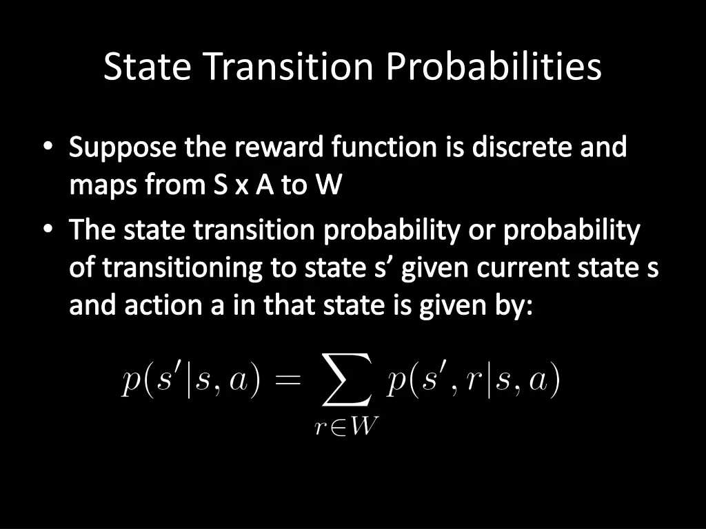 state transition probabilities