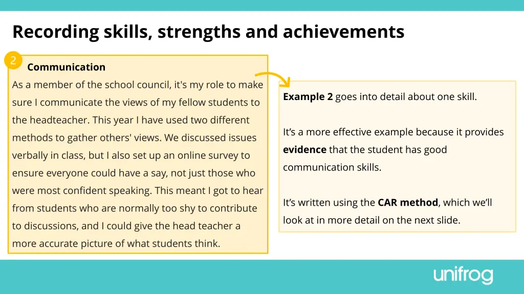 recording skills strengths and achievements 2