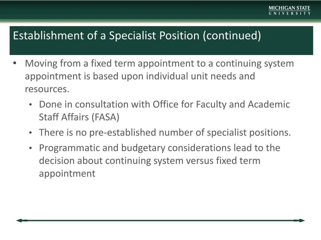 establishment of a specialist position continued