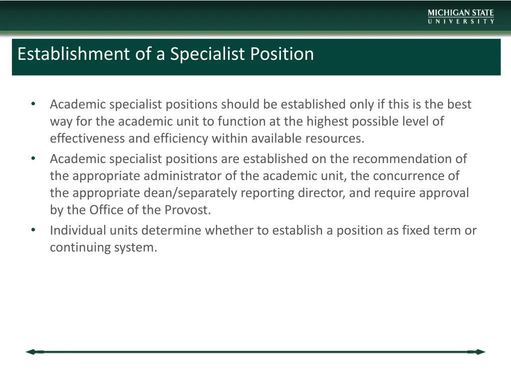 establishment of a specialist position