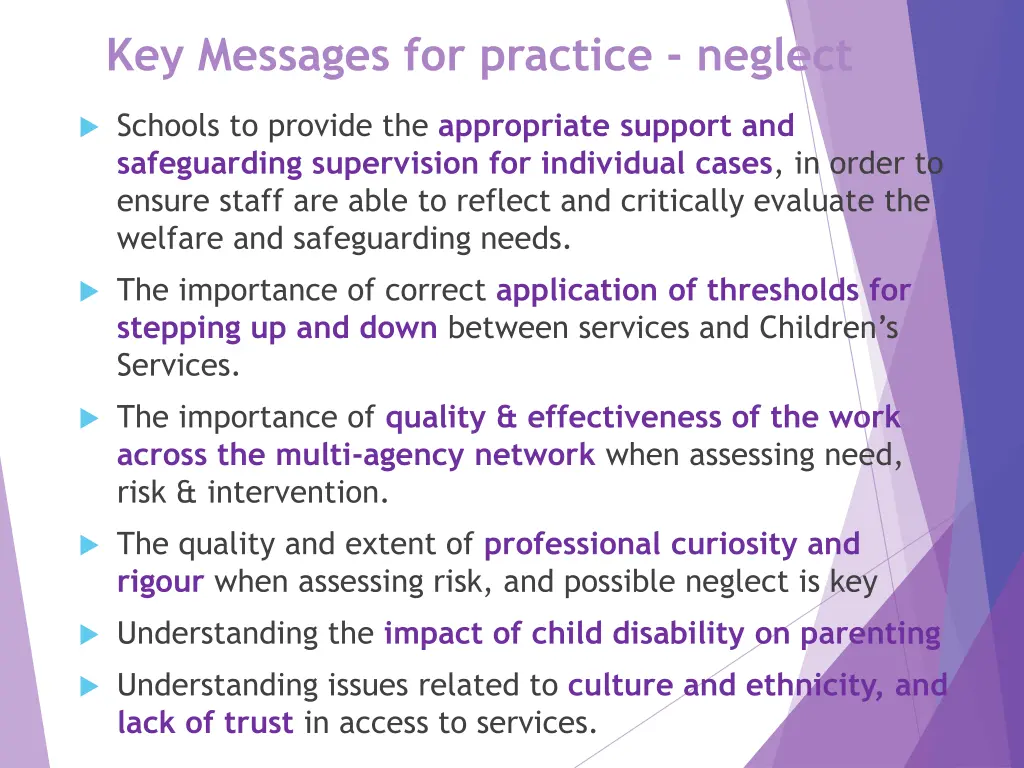 key messages for practice neglect 1
