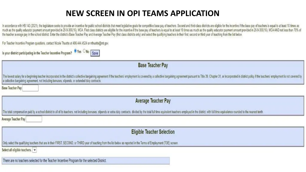 new screen in opi teams application