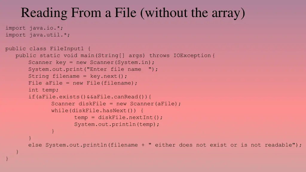 reading from a file without the array