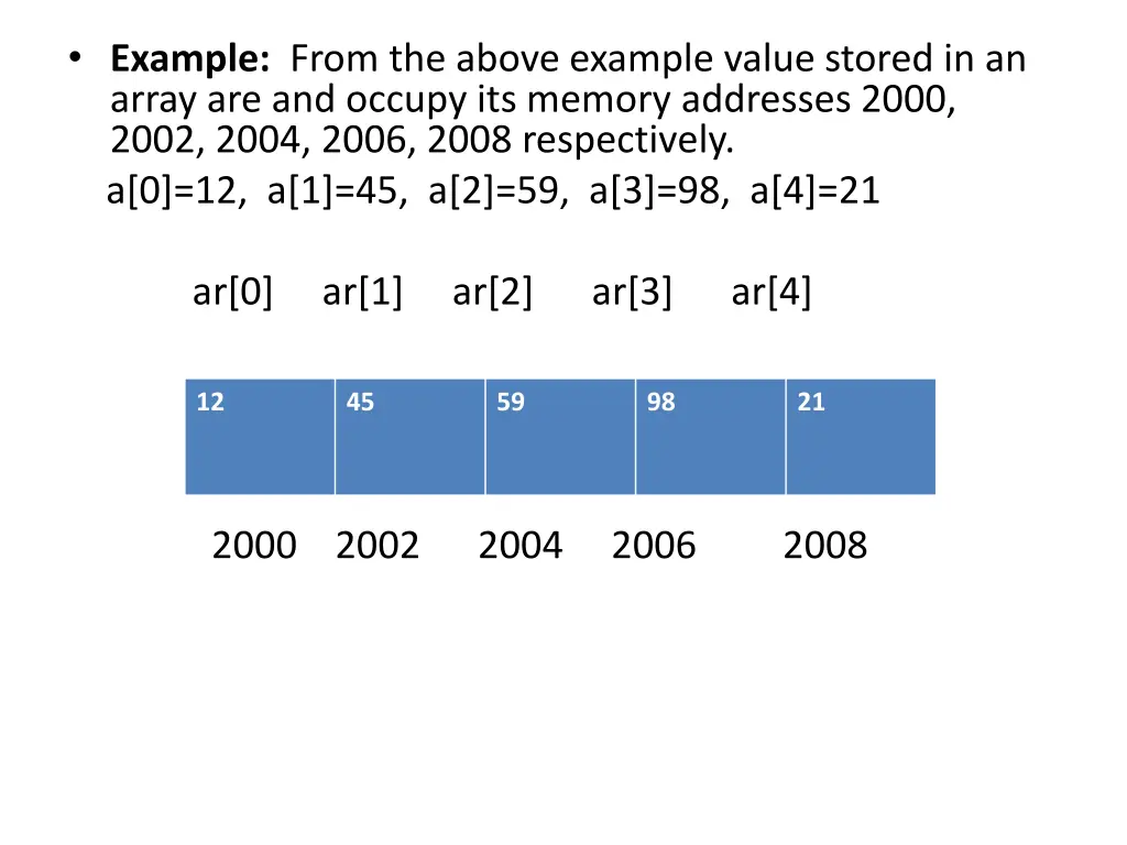 example from the above example value stored