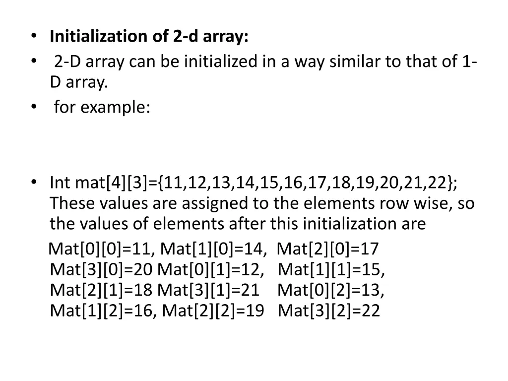 initialization of 2 d array 2 d array