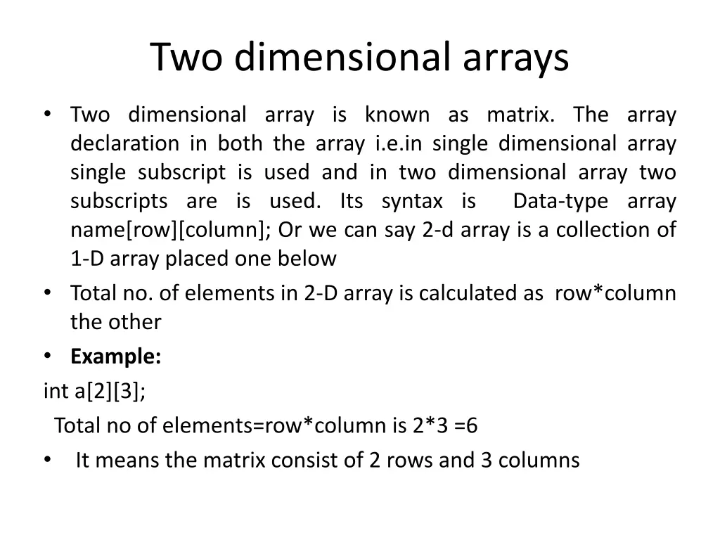 two dimensional arrays