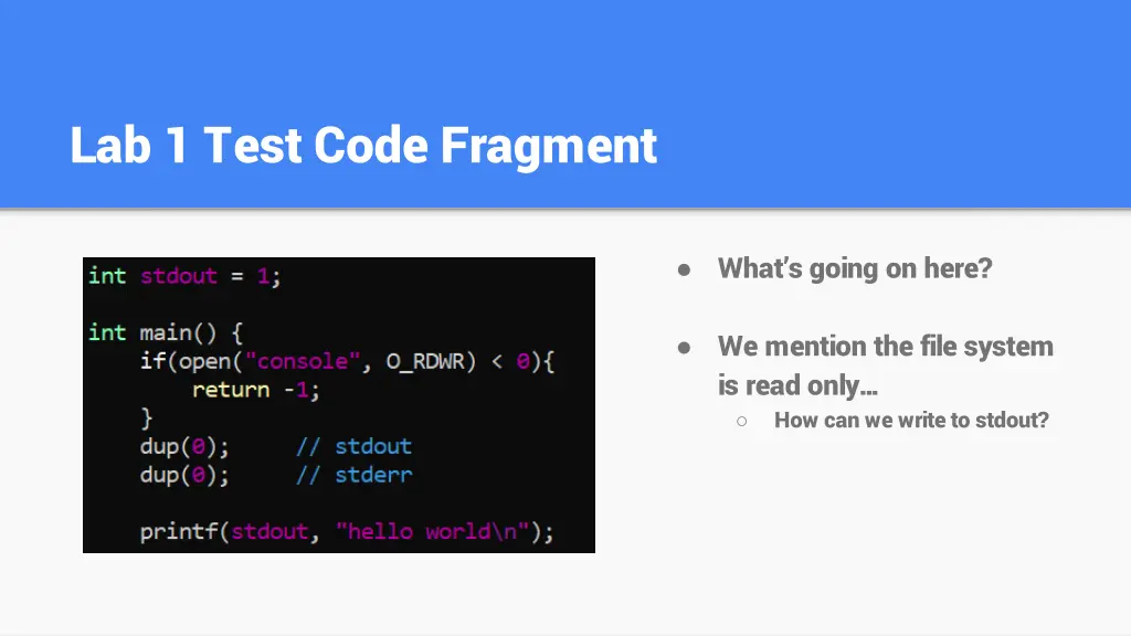 lab 1 test code fragment