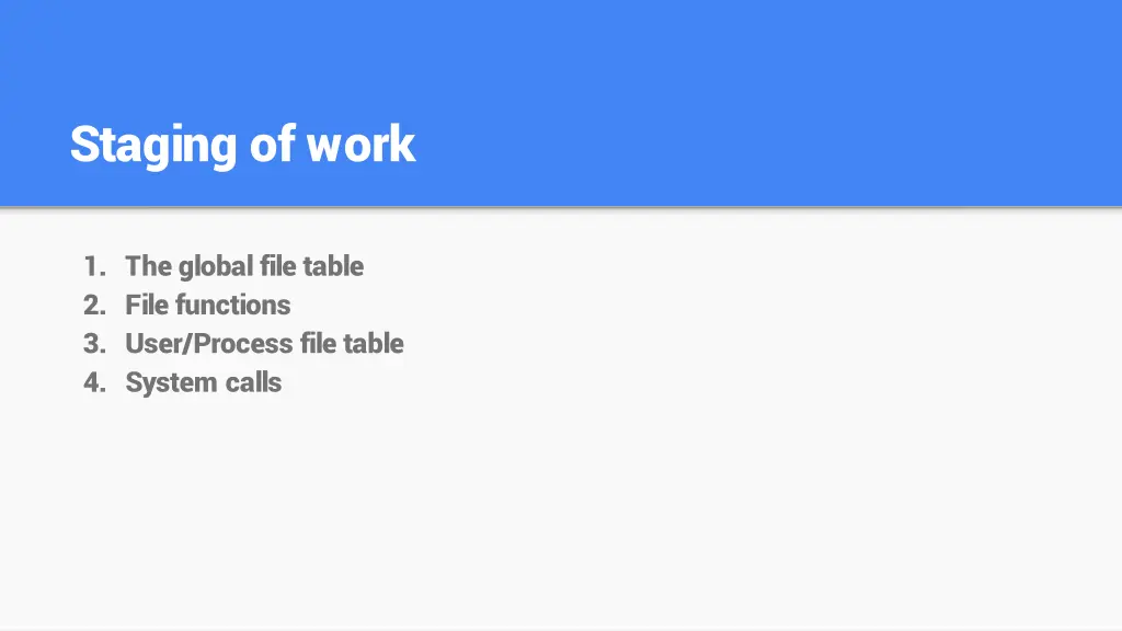 staging of work