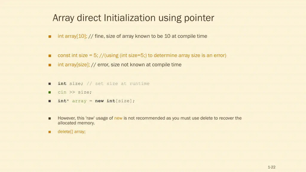 array direct initialization using pointer