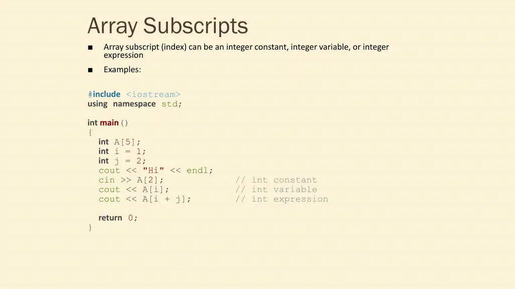 array subscripts array subscript index