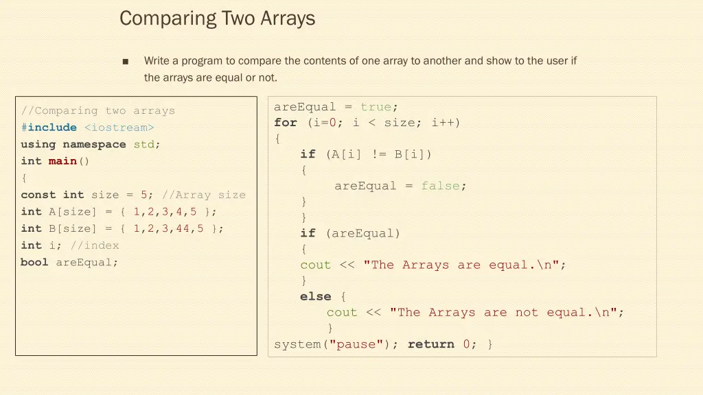 comparing two arrays