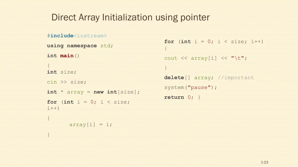 direct array initialization using pointer