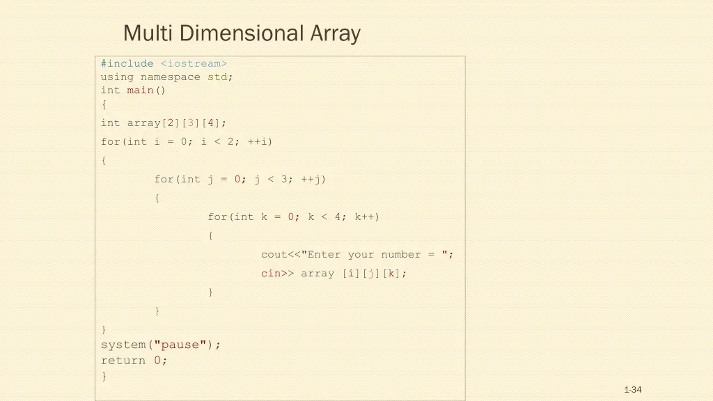 multi dimensional array