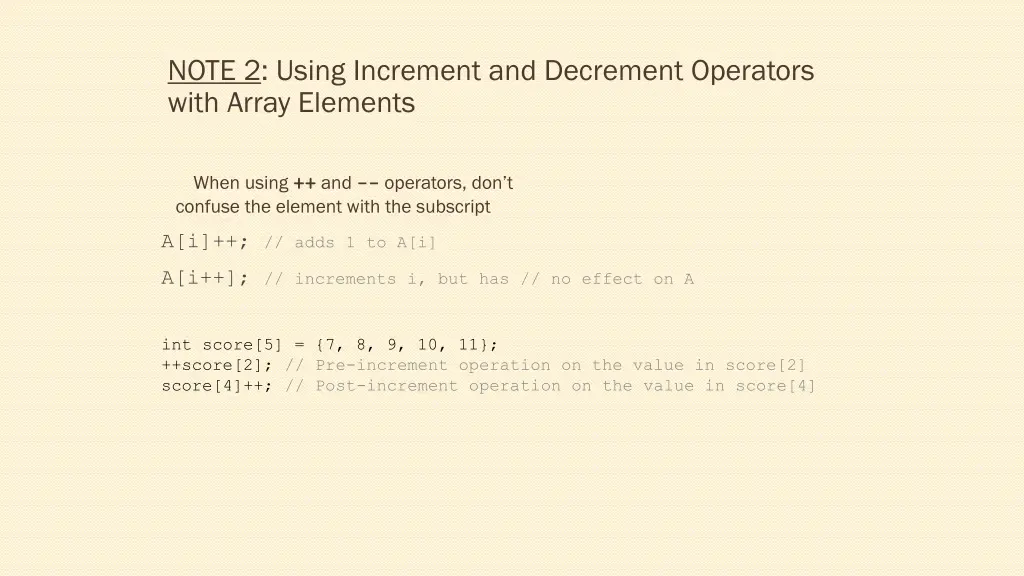 note 2 using increment and decrement operators