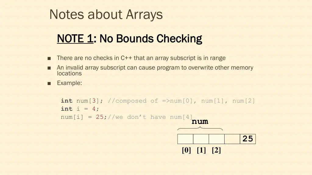 notes about arrays