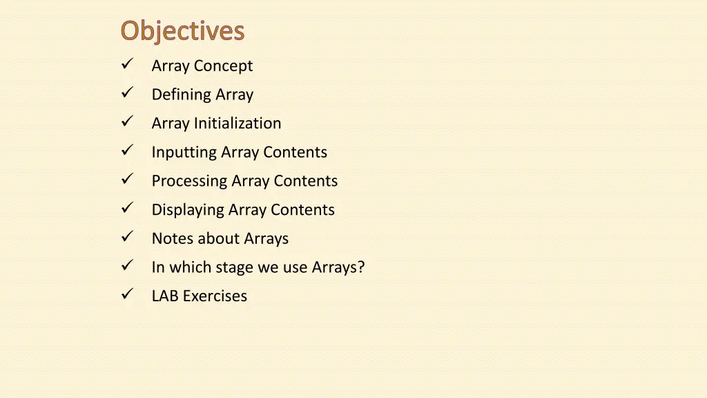 objectives array concept defining array array