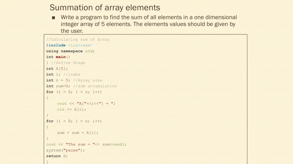 summation of array elements write a program