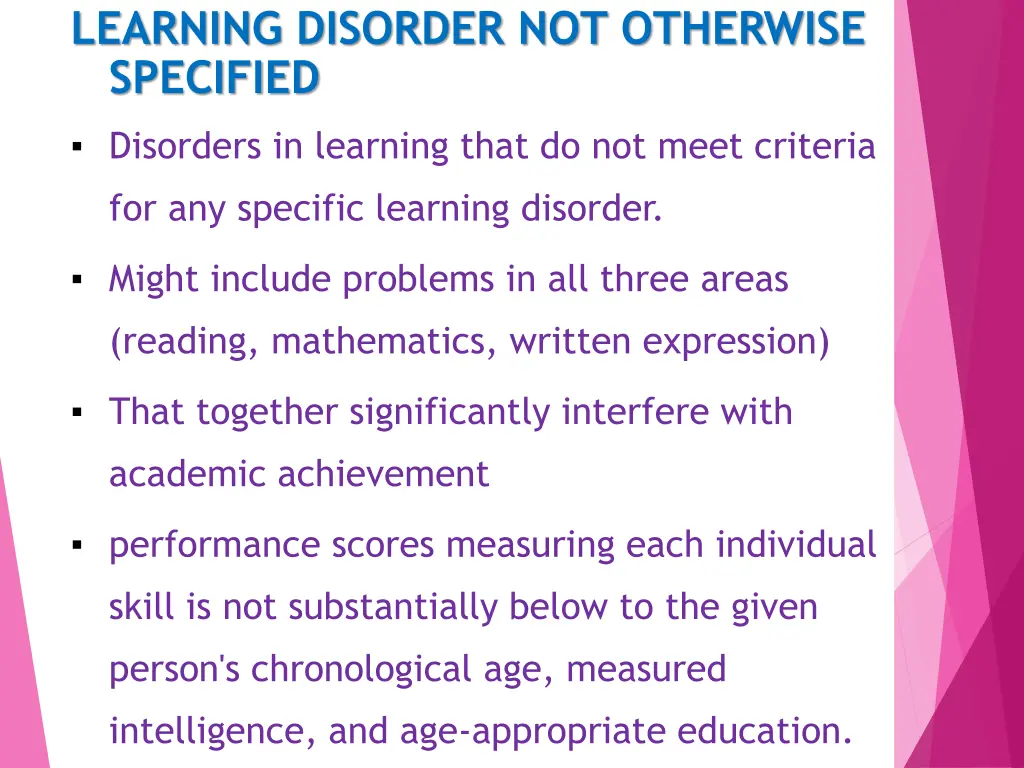 learning disorder not otherwise specified
