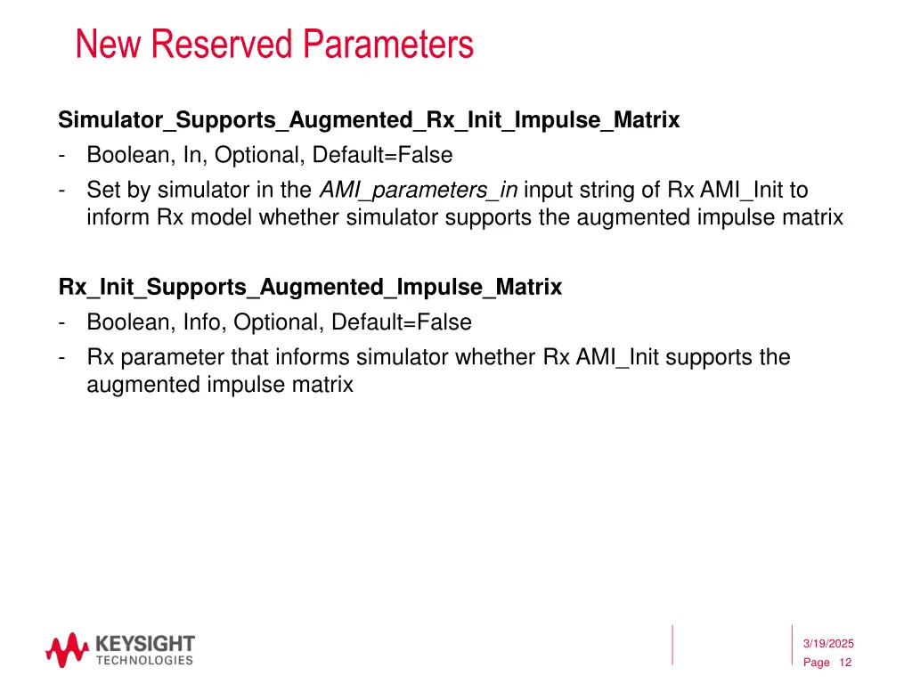 new reserved parameters