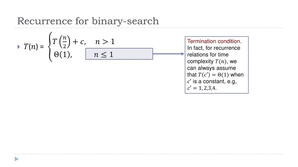 recurrence for binary search 1