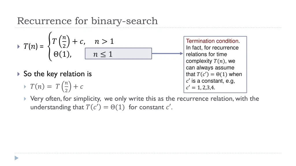 recurrence for binary search 2