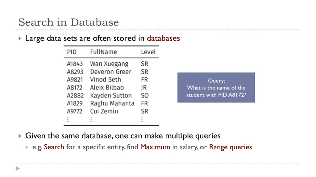 search in database