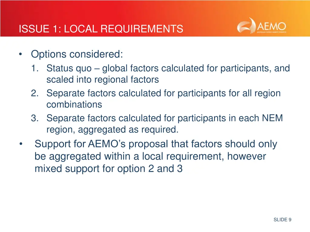 issue 1 local requirements