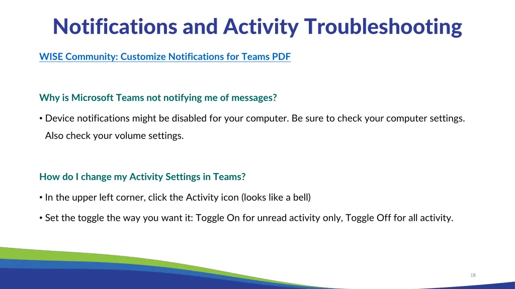 notifications and activity troubleshooting