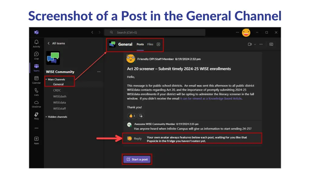 screenshot of a post in the general channel