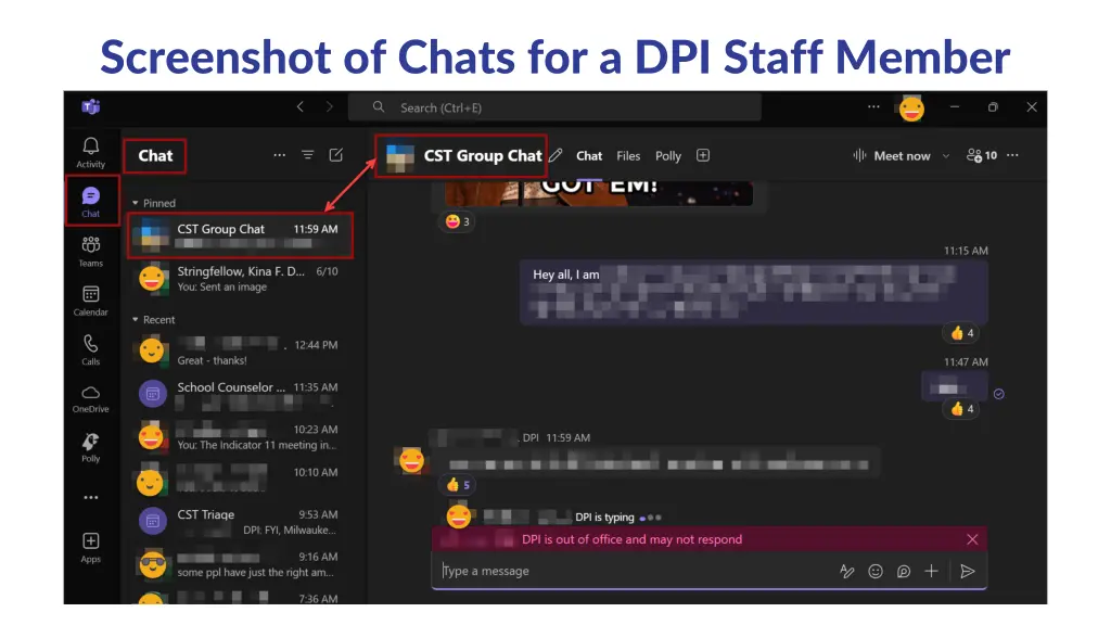 screenshot of chats for a dpi staff member